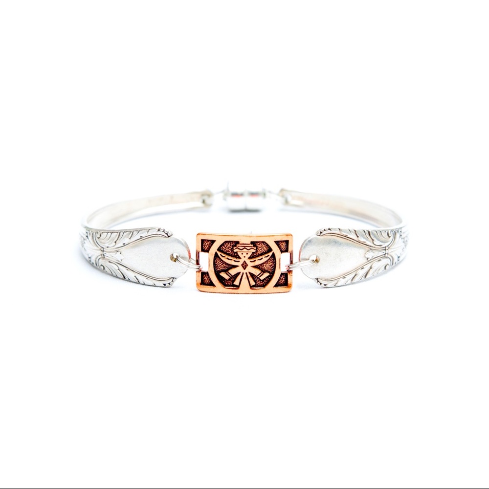 Ornate Copper Connector Bracelet: Mayan Man